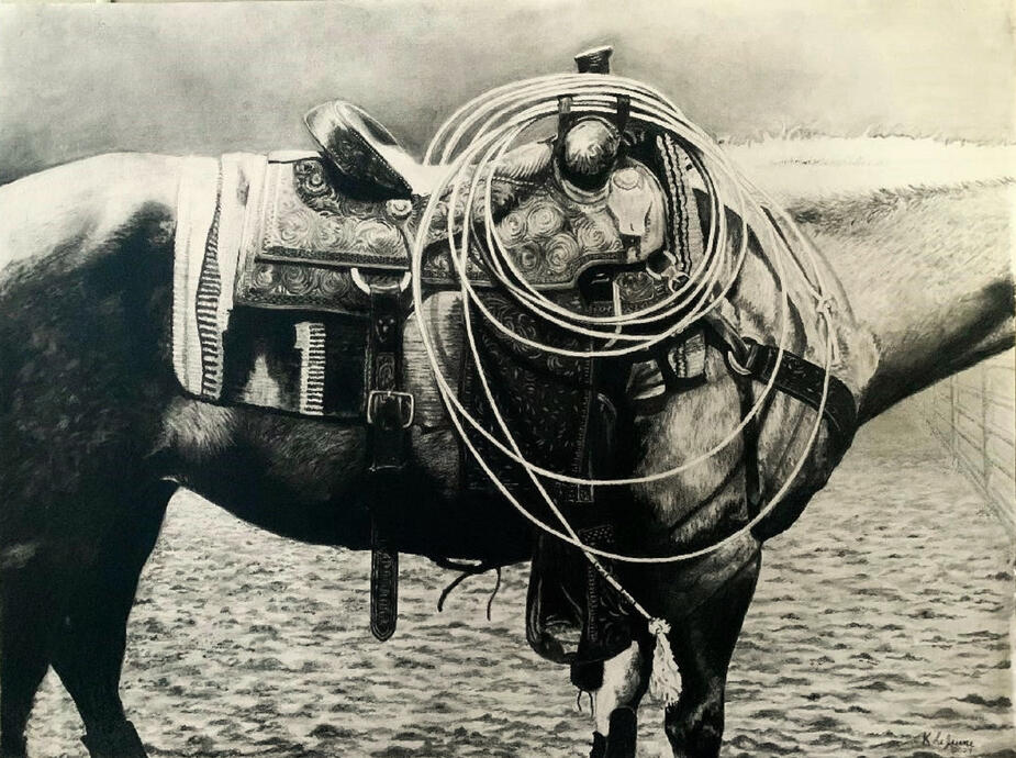 "The Office" 18x24 Charcoal mounted on board